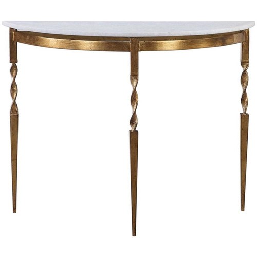 Bowery Hill Marble Top Demilune Accent Console Table in White - Picture 3 of 5