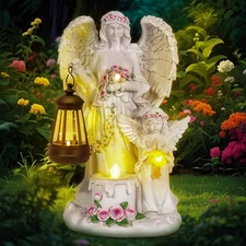 Solar-Powered Angel Garden Statue, Outdoor Garden Angel Statue - Outdoor Stat...