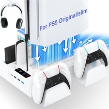 PS5 Cooling Station Dock w Controller Charger Fan USB Hub Headset Holder