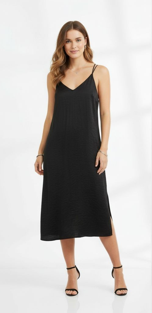 Whoa, Wait Women's MIDI Slip Dress Black 2XL