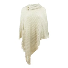 The Skyline Collection Women's Knitted Poncho in Beige, One Size