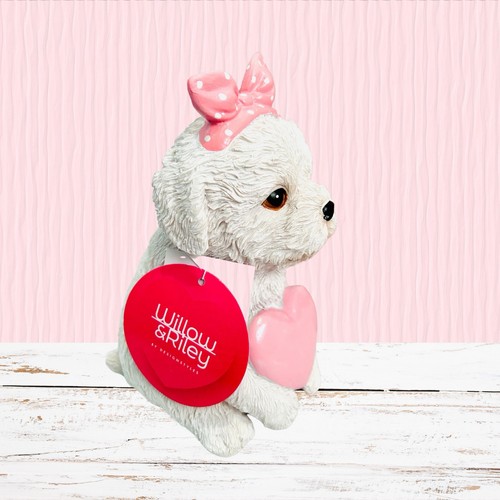 Estatuilla de resina con corazón cachorro bichón maltés de San Valentín decoración de estatua 8" - Imagen 2 de 6