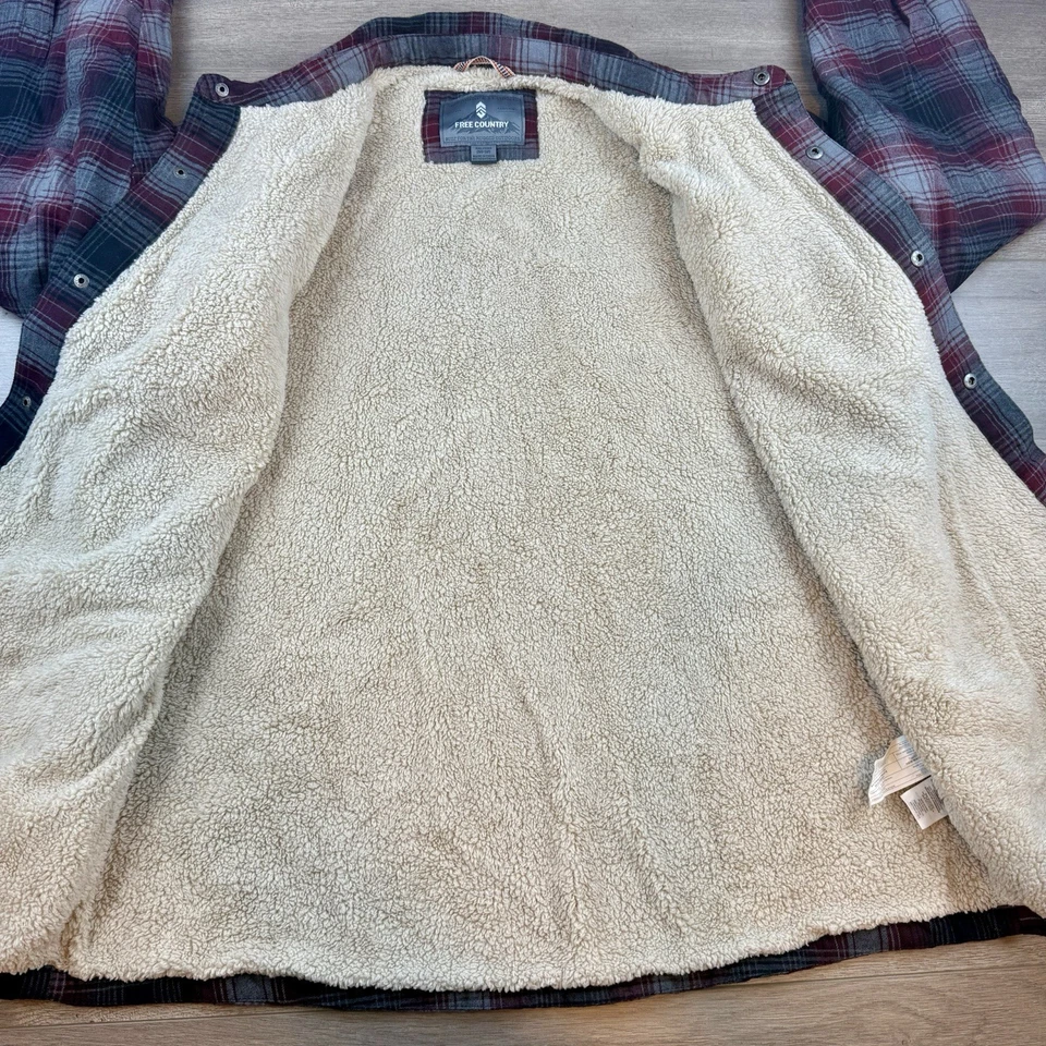 Free Country Adirondack Snap Sherpa Flannel Shirt Jacket Men's XXL Red Gray Jac - Image 3 of 4