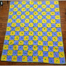 Handmade Quilt Blanket Checkerboard Purple Yellow Green Accent Throw Cozy