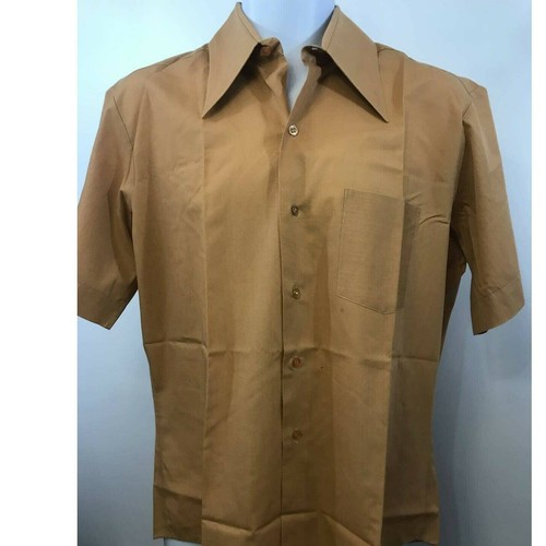 Marlboro, 1970's Vintage Marlboro Mens Button Front Shirt Brown Short Sleeve Pocket M