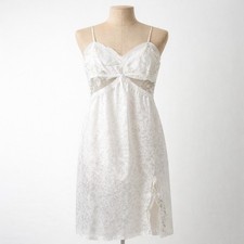 Floral Satin Sheer Slip Dress White M Embroidered Lace Coquette Romantic Bridal