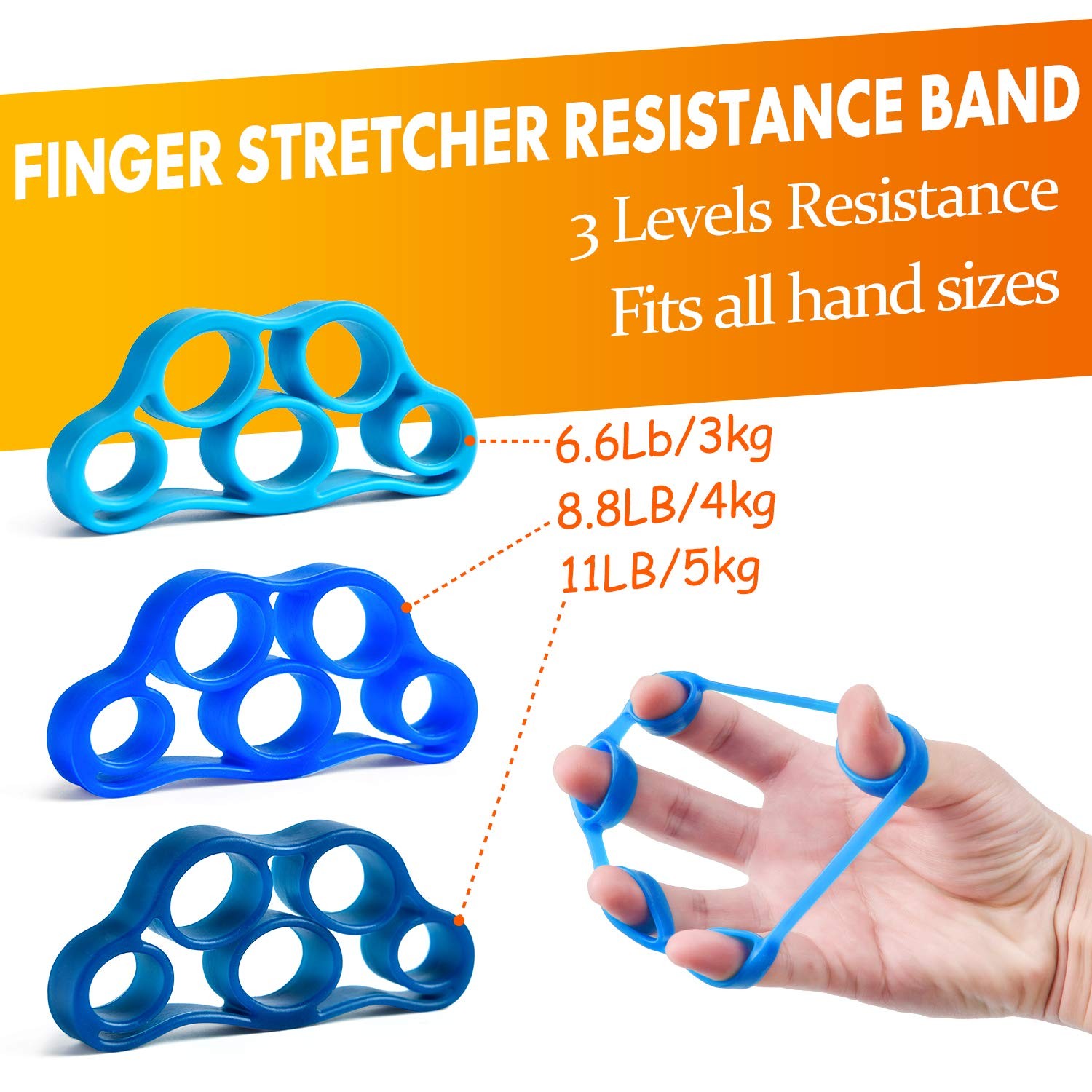 Grip Strength Trainer 7 Pack Adjustable, Finger Stretcher Resistance Extensor...