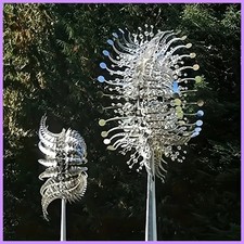 1Pc Solar Iron Wind Sculpture 3D Kinetic Windmill Outdoor Garden Art Metal Leaf