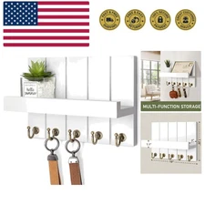 Elegant Key & Mail Holder for Wall – Rustic White with 5 Decorative Hooks