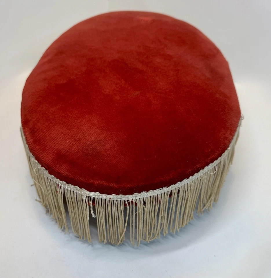 VTG Solid Wood Footstool Red Velvet Pillow-top Fringe Victorian Decor Gothic - Image 4 of 4