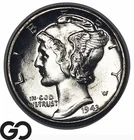 1943-D Mercury Dime, Blast White Gem BU++ FSB, Full Split Bands