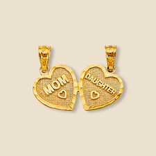 14K Yellow Gold Mom  Daughter Heart Pendant 15mm Gift for Mother 1.4g