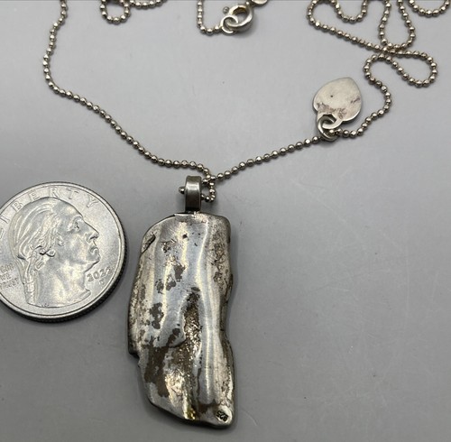 925 Sterling Silver Mid Century Modernist Brutalist Pendant Necklace - Picture 3 of 5