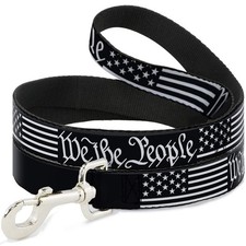 Dog Leash Americana Flag We The People Black White 6 Feet Long 1.5 Inch Wide