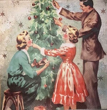 Three  Paper Lunch Napkins Decoupage Christmas Vintage Family Tree  6.5”