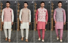 Traditional  Wedding Wear Cotton Kurta Pajama And Jacket Set For Men's 16-MT-10