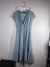 NWT ZARA blue midi dress size S V-neck, high-low hem, 3 tiered dress.