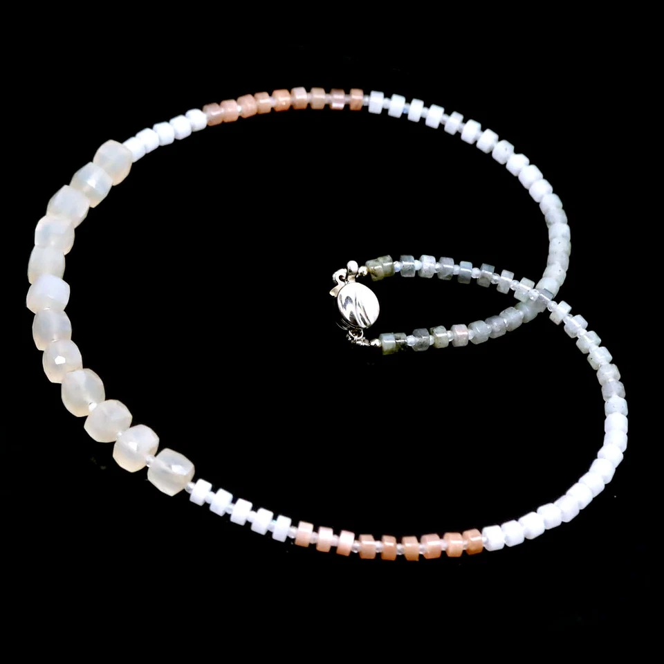 925 Silver Brown - Blue Rainbow Moonstone, Sunstone & Labradorite Necklace 17in - Image 4 of 4