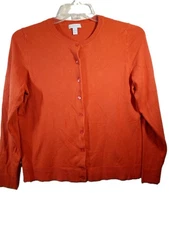 Charter Club Cardigan Women L Coral Round Neck Long Sleeve