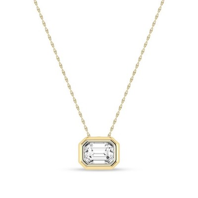 1,00 ct Smaragdschliff Labor gezüchteter Diamant Solitär Anhänger mit 18'' Kette 10 K Gold