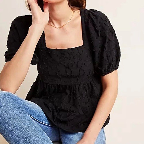 Maeve by Anthropologie Batia Textured Babydoll Top