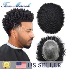 Afro Curl Toupee for Black Men All Poly Brazilian Human Hair System African Wig