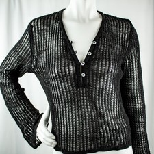 BAY TRADING COMPANY Vintage Black Solid Open Knit Women Net Sweater Size 8, M