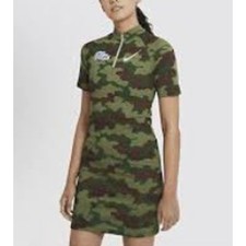 Nike Green Camouflage Army Print Short Sleeve Bodycon Mini Dress Size Small