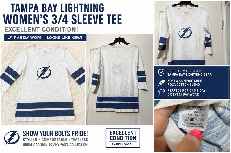 Levelwear Tampa Bay Lightning Logo V-Neck 3/4 Sleeve Striped Tee White/Blue S