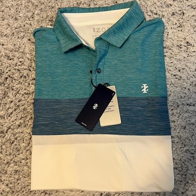 Izod Advantage Performance Stretch Men's Golf Polo Shirt Blues And White Size L