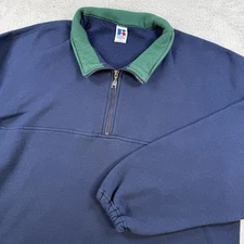 Vintage Russell Athletic Sweatshirt Mens 2XL Navy 1/4 Zip Fleece Made USA 90s