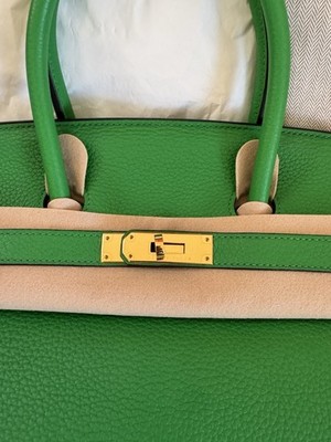 100% Authentic Hermès Birkin 35 Bamboo Green Clemence Gold