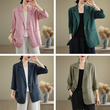 Women s Linen Blazer Jacket Lightweight Breathable Coat Casual Work Suit Jacket