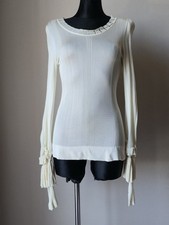 Vintage Chanel 08P Ivory Knit Sweater Top Ruffle Cuffs Long Sleeve Blouse  40