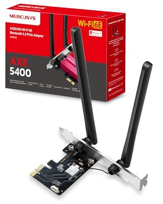 Mercusys AXE5400 Tri-Band Wi-Fi 6E Bluetooth 5.3 PCIe Adapter mit zwei Antennen,