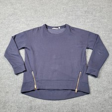 Athleta Sweatshirt Womens Small Blue Crewneck Pullover Side Zip High Low Hem Top