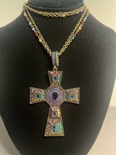 Vintage Maltese Cross Necklace Red Rhinestone Festoon Victorian Gothic 12