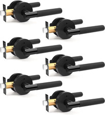 6 Pack Keyless Black Door Handles with Lock - Modern Privacy Lever Set