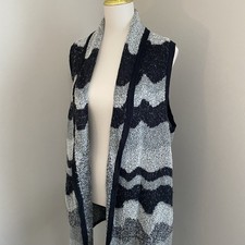 Chico's Black Gray Long Open Cardigan Sleeveless Sweater Vest Lagenlook Size 3