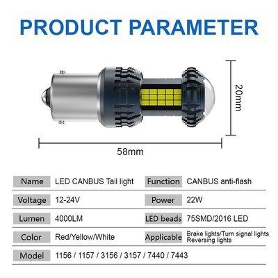 2 Stück 75 LED Bremslicht für Auto und Motorrad 1156 1157 7440 7443 3156 3157