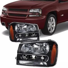 2002-2009 Chevy Trailblazer Black OE Replacement Headlights Driver/Passenger Hea