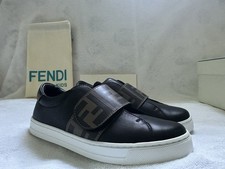 Fendi Kids Slip-On Sneakers Size 31 shoes- Black Leather with FF Logo Strap