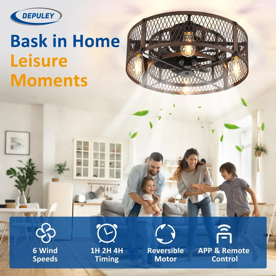 Flush Mount Ceiling Fan 20 Caged Ceiling Fans with Lights and Remote App Cont... - Image 3 of 4