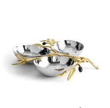 Michael Aram Olive Branch Triple Dish 3 Bowl - Judaica- NIB Nickel Plated
