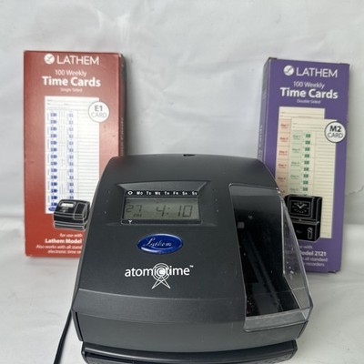 Atomic Time Stamp Recorder Clock  Lathem Model 1500E No Key With Time Cards READ