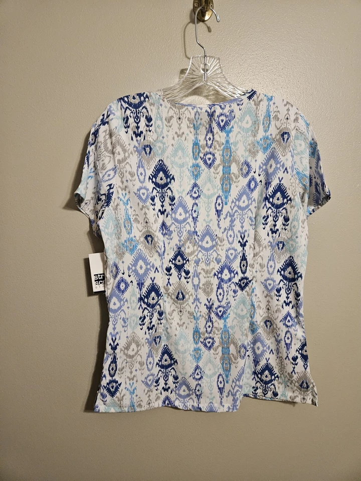 Strictly Scrubs Stretch Womens White Print Scrub Top Size Small - Image 2 of 4