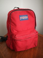 Vintage Jansport 1990s Backpack Red Nylon Leather Made in USA School Book Bag