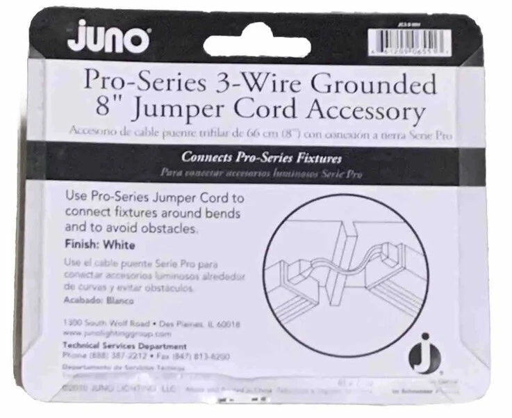 Juno Lighting JC3-8 WH 8" 8 Inch  66cm Jumper Cord FNFP  Brand New Unopened - Image 2 of 4