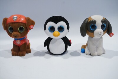 3 TY Mini Boos Lot Paw Patrol Zuma Waddles The Penguin and Duke St. Bernard  c15