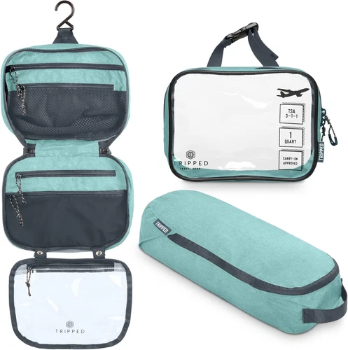 Toiletry Bag Kit Set: Hanging Travel Toiletry Bag + 311 TSA Cosmetic Liquid Bag 